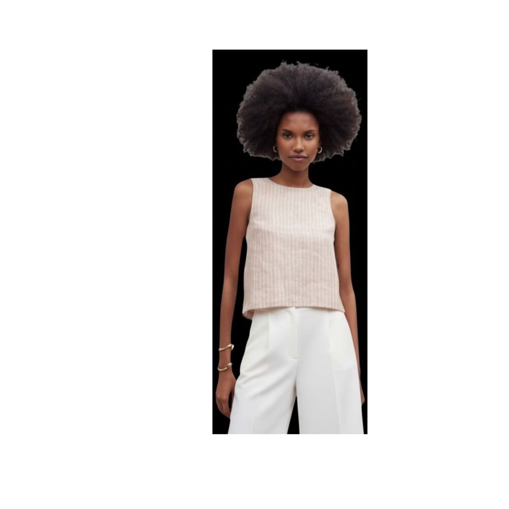 Madewell Refined Linen Top Tie back Miso White stripe Size 12 Sleeveless